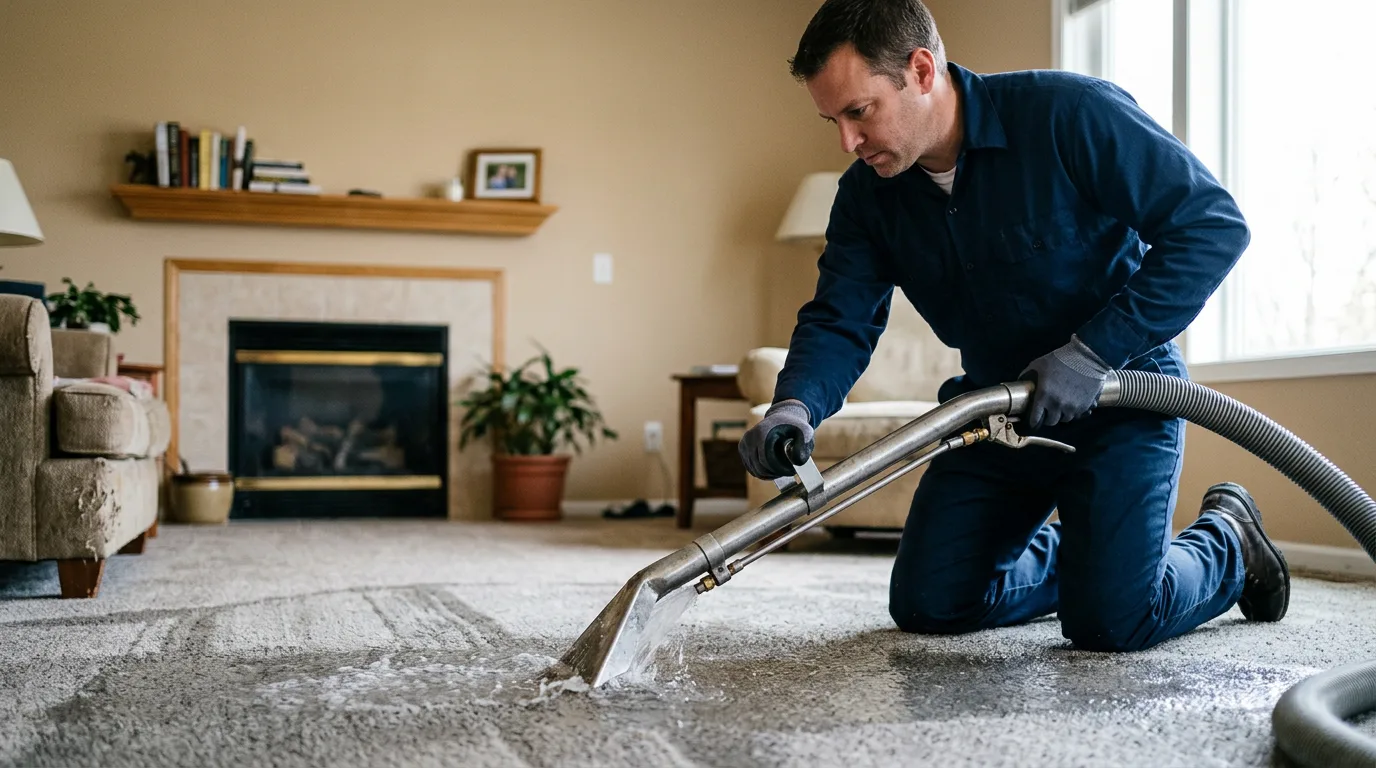 Water damage restoration technician working near Olmsted, IL